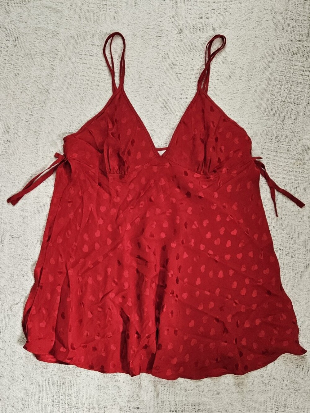 Silkscreen 100% Silk Red Woven Heart Chemise Womens Large